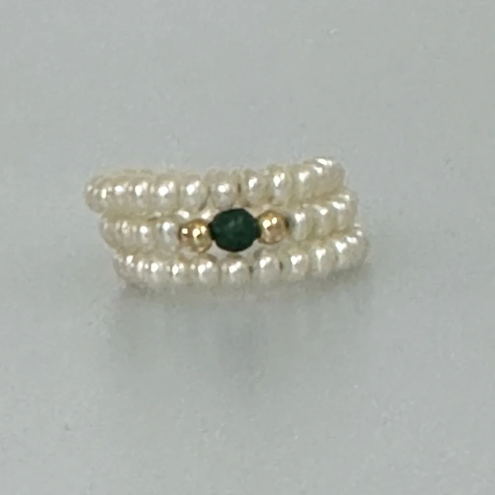 Sea Pearls 14k malachite ring